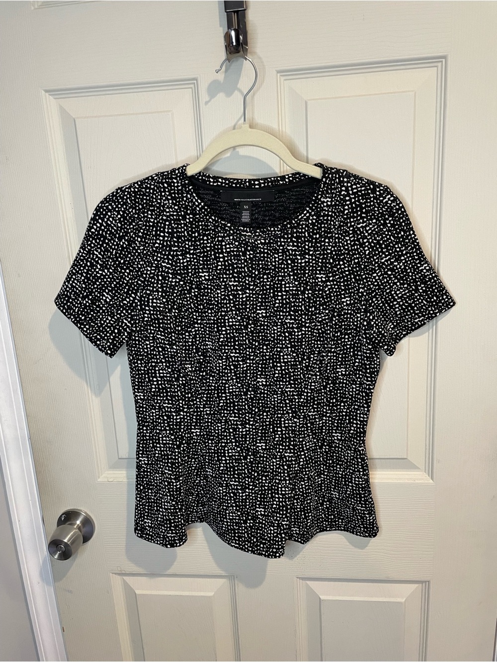 Short Sleeve Black & White Peplum Print Tee